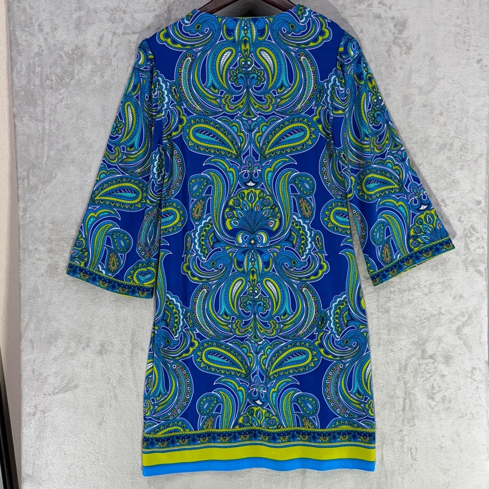 Laundry by Shelli Segal Paisley V Neck 3/4 Sleeves Tunic Shift Dress Size S - Picture 7 of 9